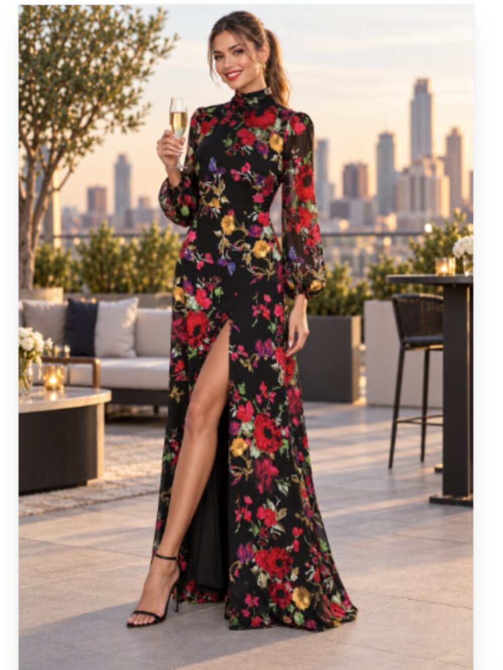 Lulus Graceful Arrival Black Floral Burnout Backless Maxi Dress NWOT